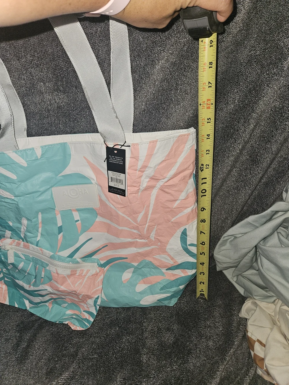 ALOHA Collection Teal & Pink Palm Print Tote And Small Pouch